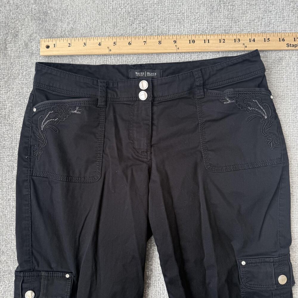 White House Black Market Pants Womens 2 Black Crop Leg Cargo Embroidered Stretch - Picture 7 of 12